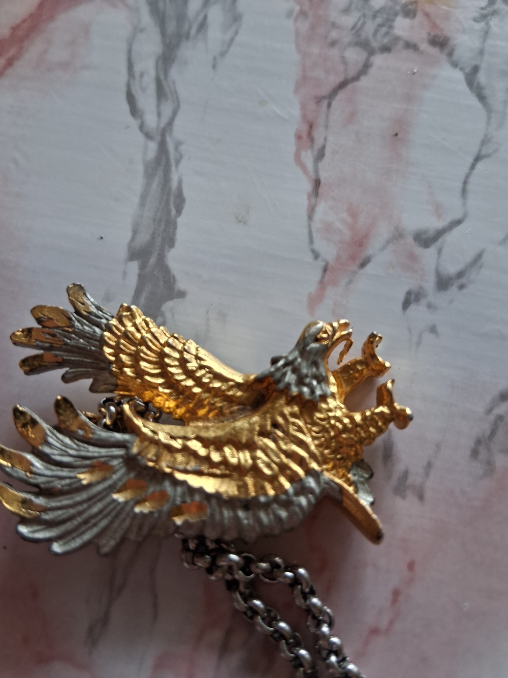 Source Unknown Gold and Silver Eagle Pendant Necklace